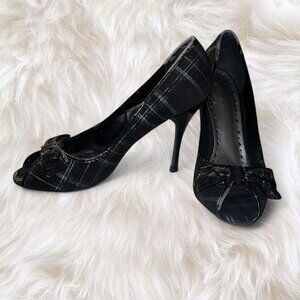 y2k plaid bow stiletto peep toe pumps 💋